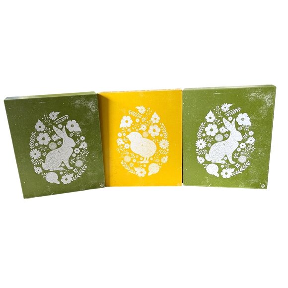 Set Of 3 Pier 1 Easter Plaques With Bunny & Chick Designs Spring - Picture 1 of 9